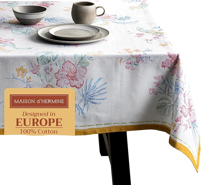 Maison d' Hermine Table Cloth Rectangle Table 100% Cotton 60 x 90 Inches Tablecloth Reusable Decorative for Dining Room Farmhouse Home Valentines Day Decorations Spring Summer - Paradise Island