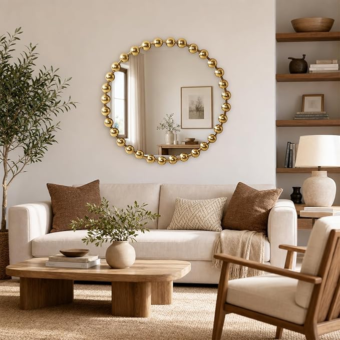 Madison Park 27 inch Gold Round Mirror, Round Mirrors for Wall Decor, Metal Frame Circle Mirrors for Bathroom, Living Room, Circle Wall Metal Art Mirror