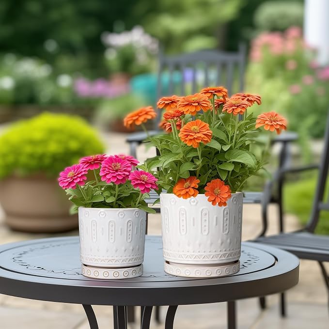 Eightpot Pot for Plants 6 Inch - Ceramic Planter for Indoor Plants Decorative Plant Pot with Drainage Holes and Saucer Outdoor Flower Pot Modern Succulent Pots for Office Desk Decor White
