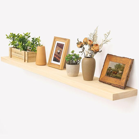 Marsmiles Floating Shelves for Wall - 55 Inch Unfinished Natural Wood Floating Shelves Set of 1-55 Inch Wide x 7.7 Inch Deep x 1.6 Inch Thick Natural Wooden Shelves for Room Wall