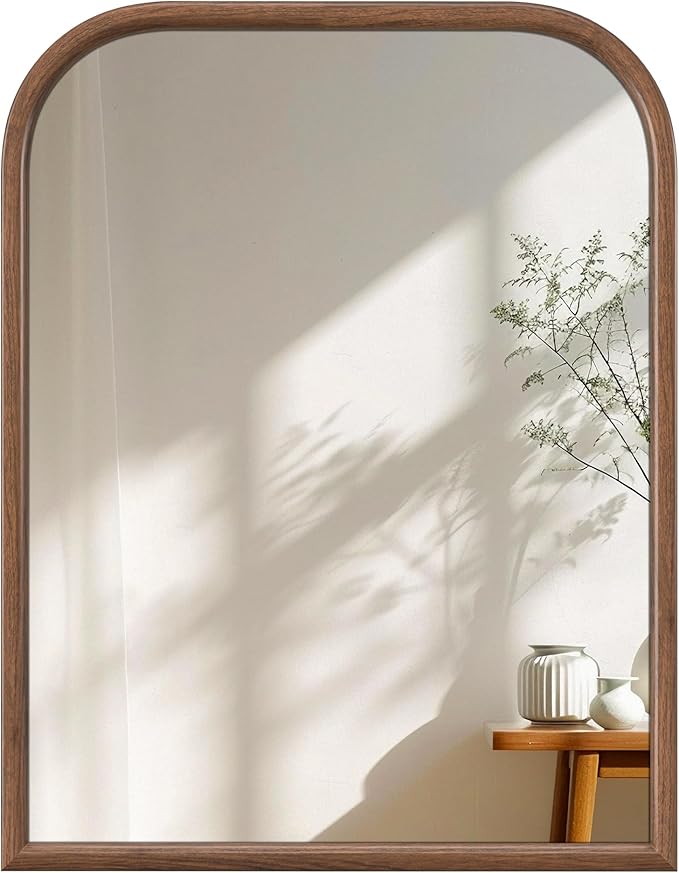 28"x36" Arch Wall Mirror for Wall, Wall Mounted Vanity Mirror for Bedroom, Wood Grain Finish Frame Mirror with Tempered Glass, Vintage Decorative for Bathroom, Entryway, Living Room, Walnut