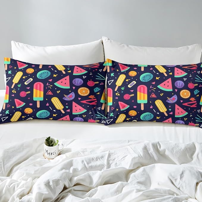 80s 90S Fashion Style Bedding Set Queen Size,Retro Memphis Style Pattern with Geometrical Shapes Duvet Cover for Kids Child,Funky Hipster Old Fashioned Comforter Cover Geometric Bedroom Decor