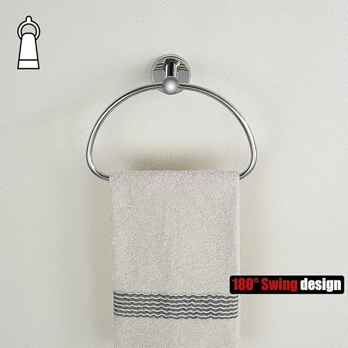 JQK Chrome Towel Ring, Stainless Steel Half Ring Towel Holder for Bathroom, 7 Inch Polished Chrome Wall Mount, TR160-CH