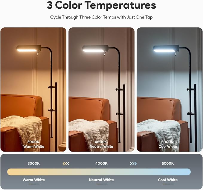 VONLUCE LED Floor Lamp, 62.5" Industrial Floor Lamp for Living Room with Adjustable Height Swing Arm Head 3 Color Temperatures, Metal Standing Pole Lamp for Bedroom Reading, Rustic