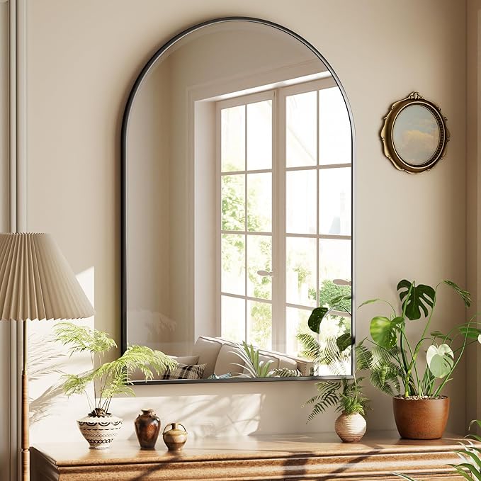 HARRITPURE Arched Bathroom Mirror - 30"x48" Black Large Wall Mounted Vanity Mirror Aluminum Alloy Frame Arch Wall Mirror for Living Room, Bedroom, Entryway