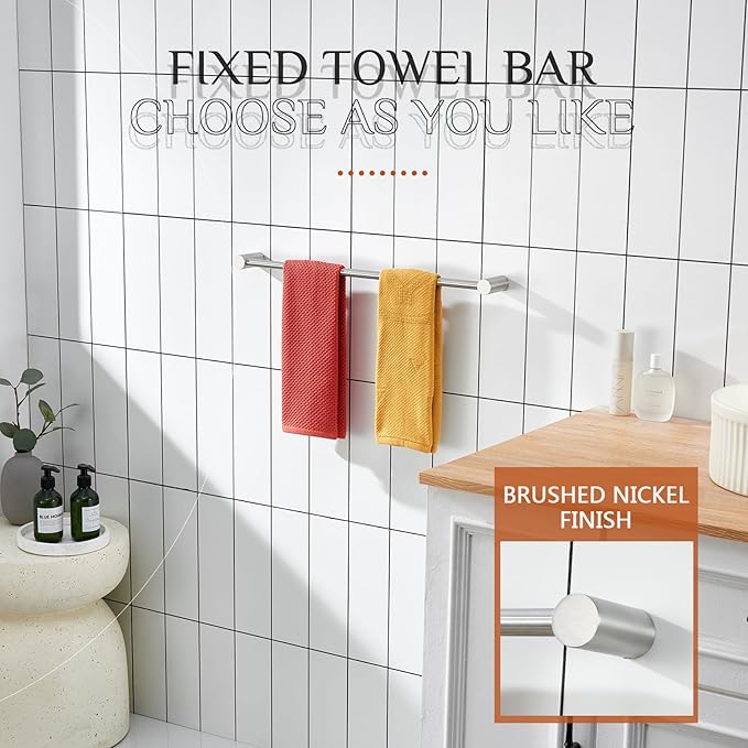 KOKOSIRI Towel Bar Brushed Nickel 24-Inch Bathroom Towel Holder Single Rack Bathroom Hardware Accessories Wall Mounted Stainless Steel, B4007BR-L24