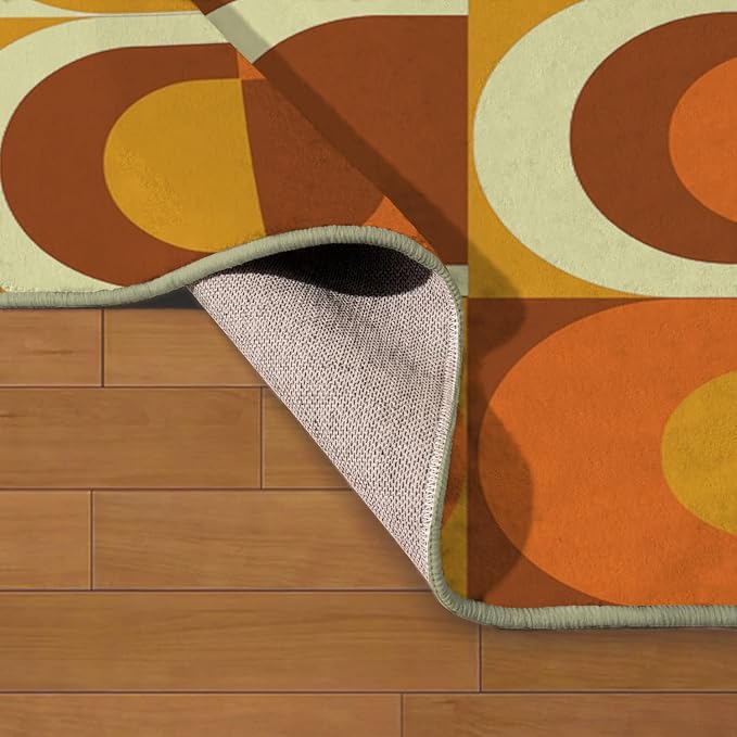 Ansouyi Orange and Yellow Non-Slip 5x7 ft Area Rugs, Washable Rug Carpet for Living Room, 70s Abstract Retro Circles Geometric Home Decor Rugs for Game Room Classroom Bedroom Dining Kindergarten Room