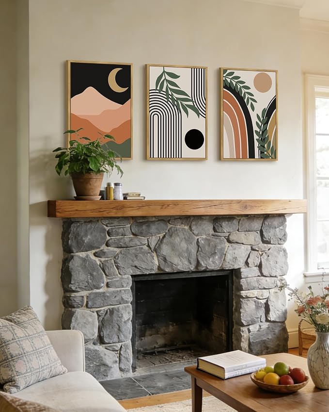 Drsoum Boho Wall Art Framed Bohemian Plant Wall Decor Abstract Geometry Artwork Hallway Living Room Prints Ready to Hang 16x24in Natural Framed