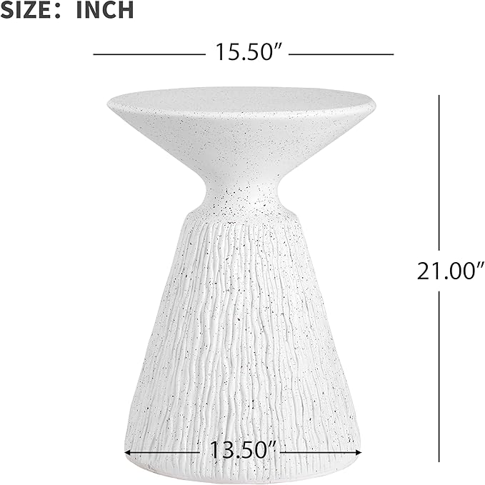 ø15.5'' Faux Concrete Cement Round Side Table End Table, Modern Contemporary Minimalist White Finish Style, MGO Material for Indoor & Outdoor, No Assembly, White