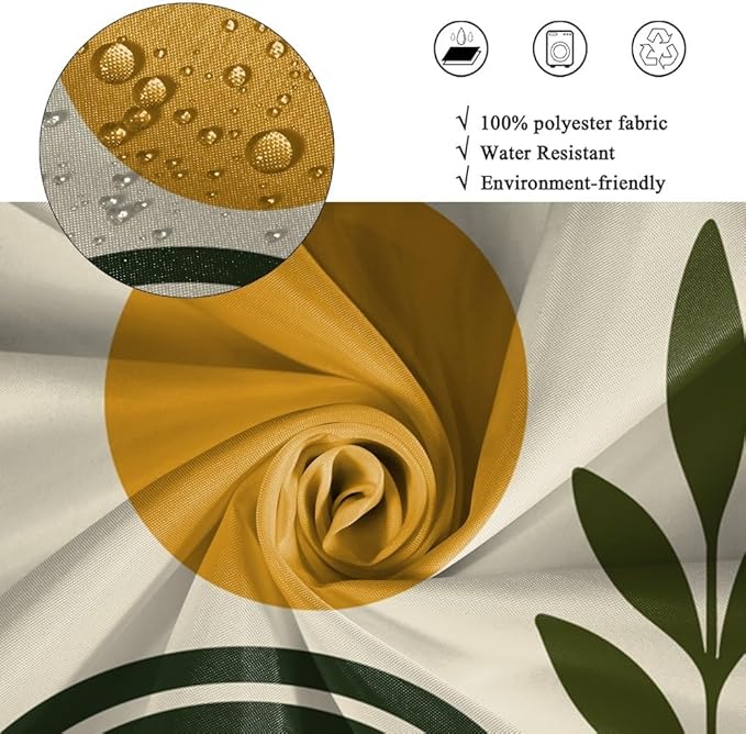 Modern Boho Shower Curtain for Bathroom Abstract Minimalist Bathroom Decor Set Green Leaves Arch Sun Bathtub Curtains Machine Washable Waterproof Polyester Fabric with Hooks 72x84 Inch