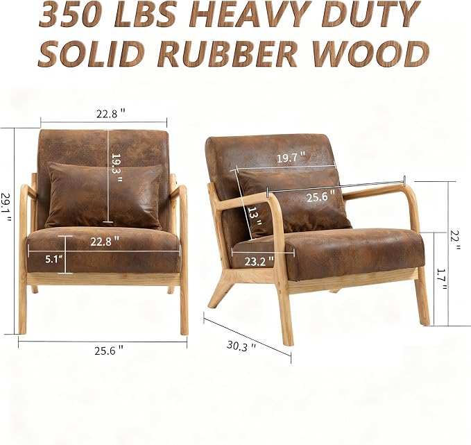 Mid Century Modern Lounge Chair with Wooden Frame & Gold-Embossed Upholstery, Vintage-Inspired Accent Chair with Pillow, Modern Living Room Chair for Stylish Home Interiors