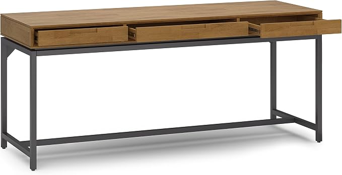 SIMPLIHOME Banting Desk - 72 Inch Wide Solid Wood and Metal Writing Desk in Medium Saddle Brown, Modern Industrial Home Office Computer Table for Study with 2 Drawers and Flip-Down Keyboard Tray