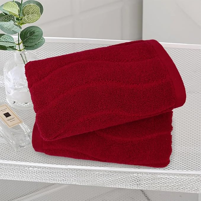 2-Piece Hand Towels for Bathroom in Red, Super Soft Decorative Valentines Hand Towel Set, Wavy Jacquard, Small Size 13x29 Inches