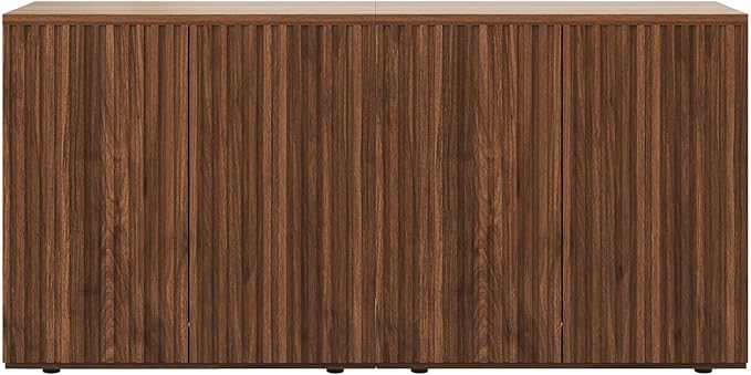 Rophefx Fluted Sideboard Cabinet, 63" Buffet Cabinet with Storage, Credenza Storage Cabinets with Adjustable Shelf, Wood Entryway Cabinets with Pop-up Doors for Living Room, Entryway, Hallway, Walnut