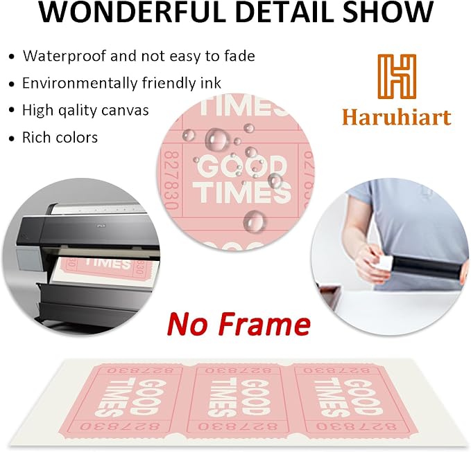 Good Times Ticket Wall Art Pink Retro Poster Bar Cart Prints Pink White Painting Pink Trendy Pictures Ticket Poster Beige Modern Wall Art Preppy Aesthetic Paintings for Living Room 16x24in Frameless
