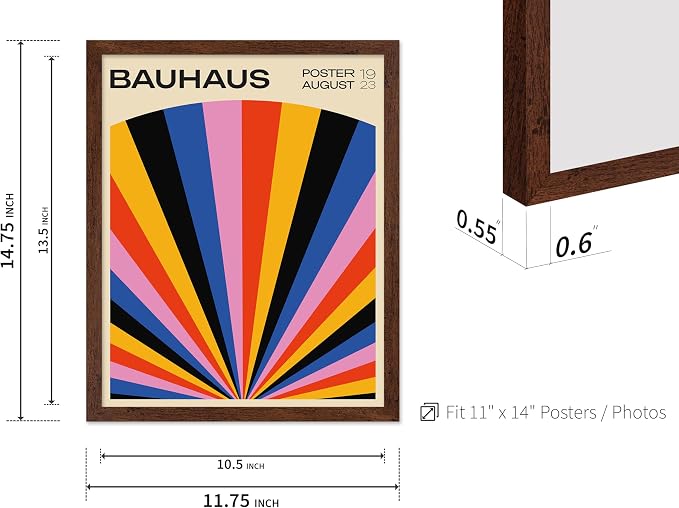 Poster Master Bauhaus Poster - Rainbow Sun Rays Print - Geometric - Abstract Art- Graphic Design - Chic Boho - Mid Century Modern Art - 11x14 Brown Framed