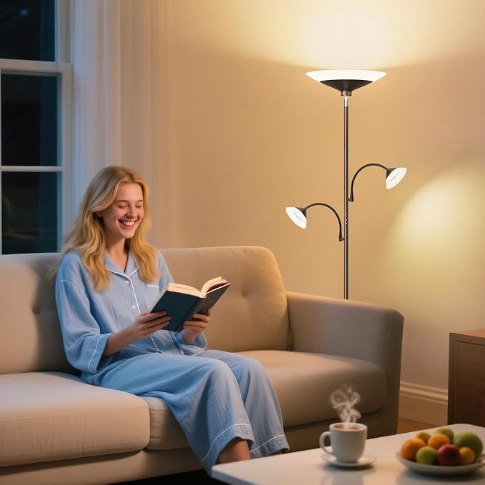 SIBRILLE 3 Way Torchiere Floor Lamp - 42W Dimmable LED Tree Standing Lamp with Remote, 2300LM, Color Changing, 72" Tall Bright Floor Lamp for Living Room Bedroom Office