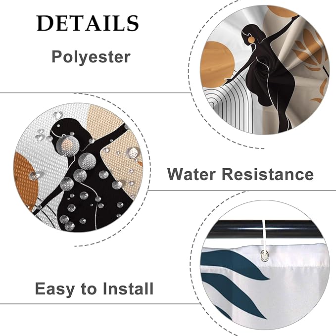Baocicco Boho Mid Century Shower Curtain Sun and Moon in The Woman's Hands Minimalist Geometric Shower Curtains for Bathroom Bathtubs Waterproof Fabric Shower Curtain with Hooks 36x72 Inches