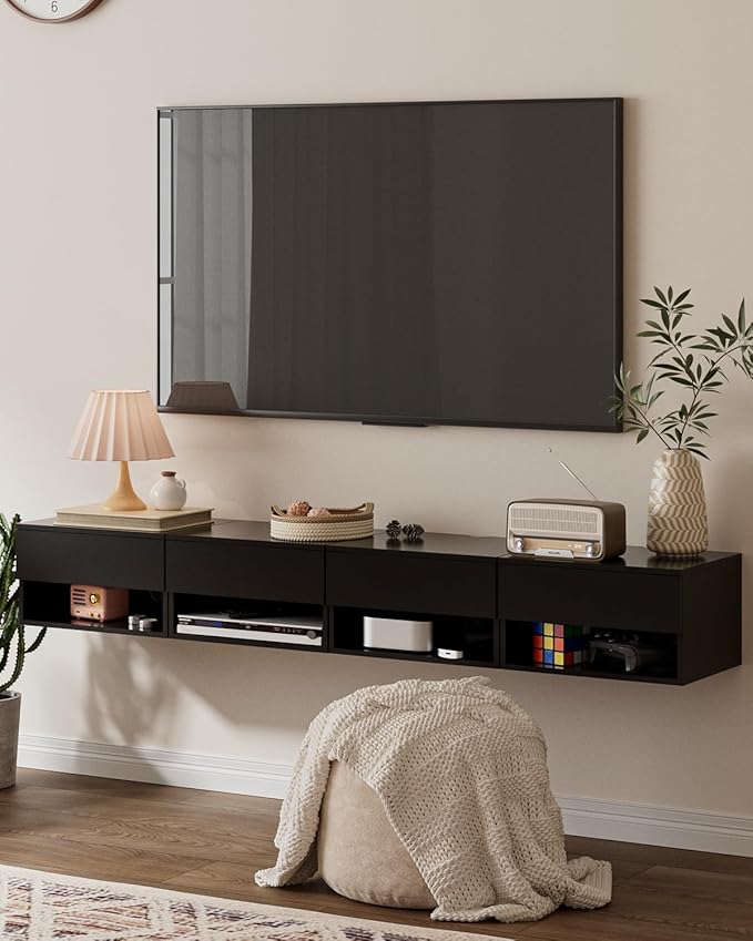 Floating Nightstand, Small Modern Floating Nightstand with Drawer, Floating Shelves for Bedroom, Bathroom (Black)