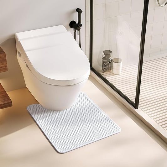 Toilet Rug, Thin Toilet Rugs U Shaped Washable Non Slip Absorbent Quick Dry Low Pile Toilet Mat, White 20"x24" U Shape
