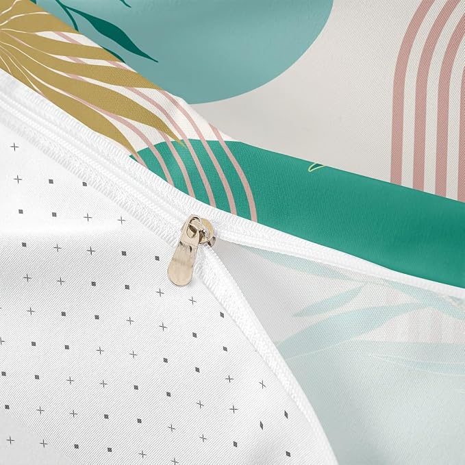 Erosebridal Mid Century Green Pink Comforter Cover Full for Kids Boys Girls,Abstract Modern Boho Duvet Cover,Plant Botanical Bedding Set,Minimalist Aesthetic Bed Set 3 Pcs Bedroom Decor