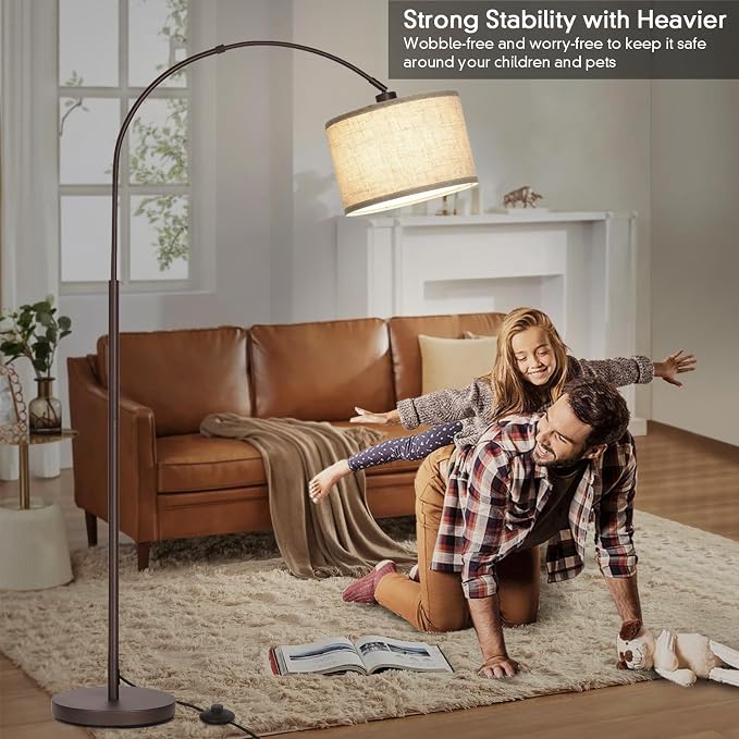 Seaside village Floor Lamp for Living Room, Arc Lamp with Adjustable Head, Modern Tall Lamp with On/Off Pedal Switch, Over Couch Standing Hanging Light for Reading, Bedroom, Office (Brown)