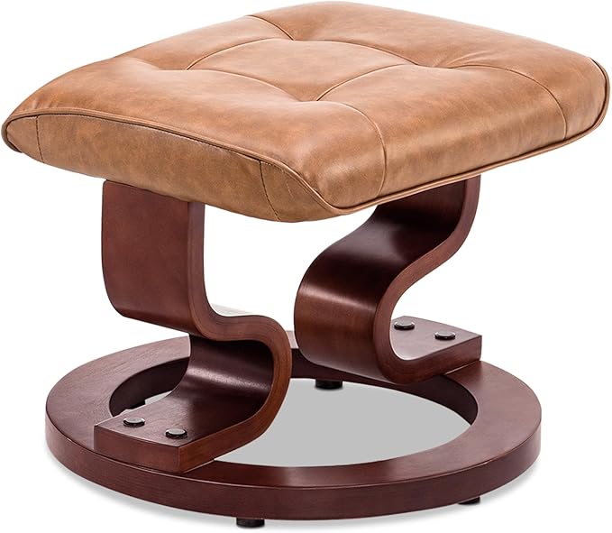 MCombo Manual Swivel Recliner with Ottoman, Chair Ottoman Set for RV Small Spaces, Living Room, Bedroom, Office 9019 4919 (Faux Leather, Saddle)