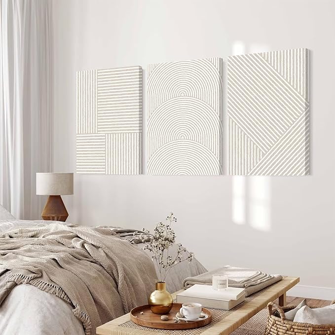 Beige Abstract Wall Art Pictures Boho Modern Canvas Wall Decor Neutral Line Wall Art Minimalist Art Abstract Beige Prints Painting Modern Artwork for Living Room Bedroom 16x24x3 Inch Ready to Hang