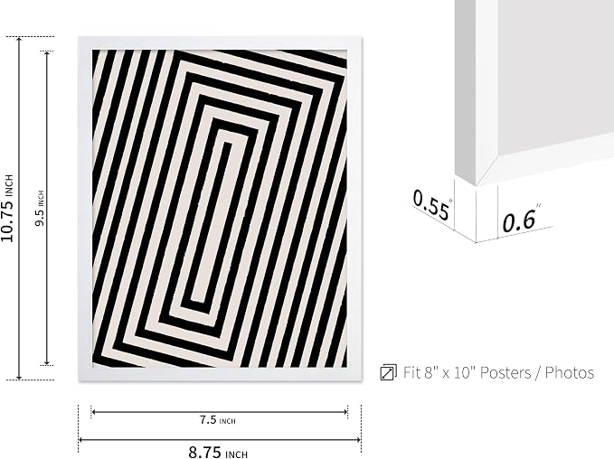 Poster Master Rectangle Tunnel Poster - Angular Swirl Print - Geometric Design - Abstract Design - Japanese Ink Art - Mid Century Modern Illustration - Living Room Decor - 8x10 White Framed