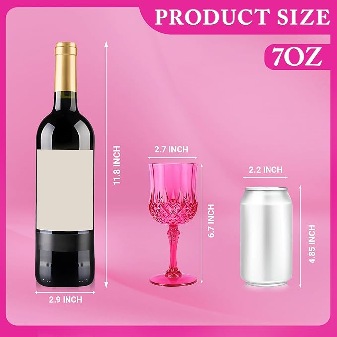 Plastic Wine Glasses, Plastic Goblets Vintage Style Cordial Drinking Glasses for Valentine’s Day, Wedding Reception, Grand Event Party Supplies (48, Hot Pink)