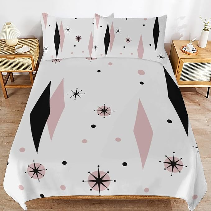 Mid Century Duvet Cover Sets Aesthetic Abstract Geometric Mid Century Retro Printed Lightweight Soft Quilt Cover Minimalist Soft Microfiber 3 Piece (1 Duvet Cover 90x90in + 2 Pillow Sham 20x30in)