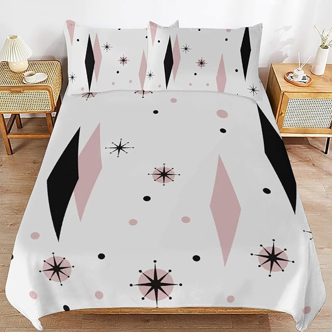 Mid Century Duvet Cover Sets Aesthetic Abstract Geometric Mid Century Retro Printed Lightweight Soft Quilt Cover Minimalist Soft Microfiber 3 Piece (1 Duvet Cover 90x90in + 2 Pillow Sham 20x30in)