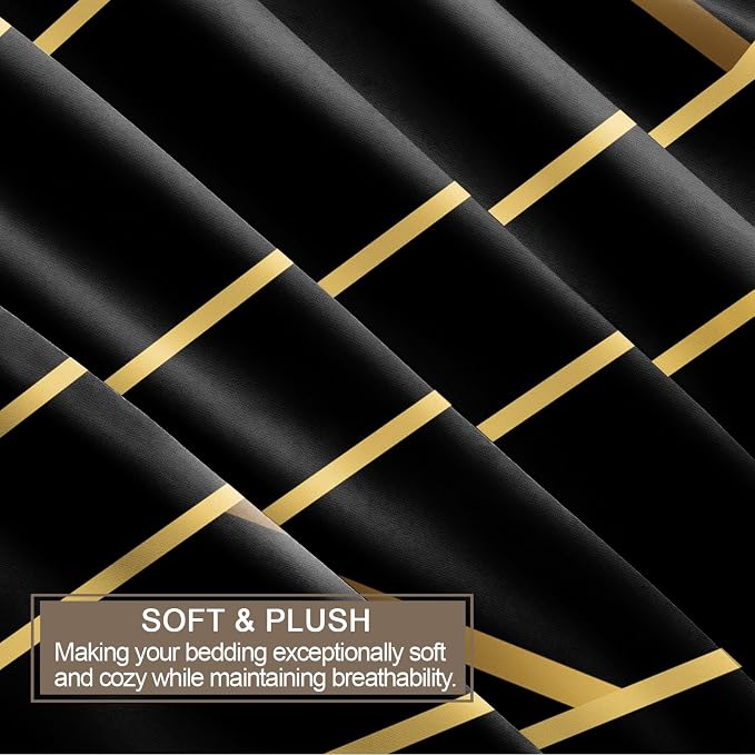 Geometric Duvet Cover Oversized King, Abstract Modern Geometric Stripes Bedding Set 3 Piece, Black Gold Geometry Lines Patterned Comforter Cover with Zipper Soft Microfiber, 2 Pillowcases