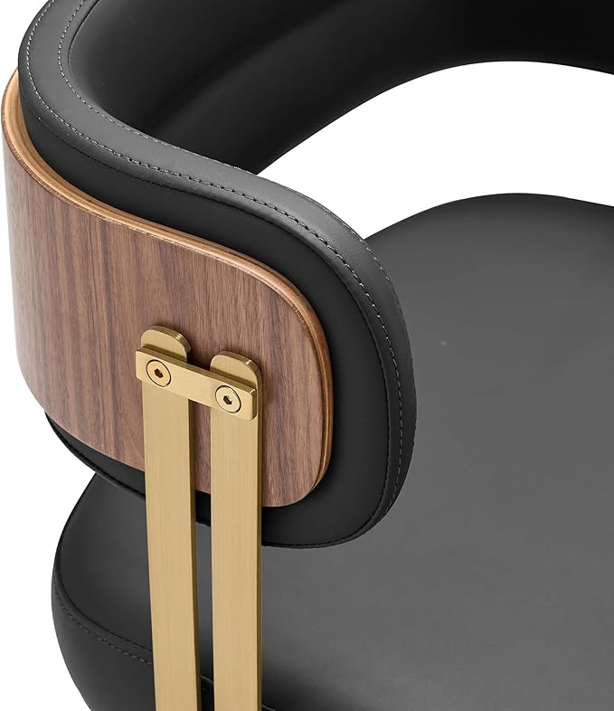 Modern Upholstered Leather Dining Chairs with High-Resilience Foam Cushion, Walnut Wood Veneer&Gold Metal Legs, 22Lx20.5Wx28.3H Inches, Anti-Slip Kitchen Chairs for Dining Room,Black