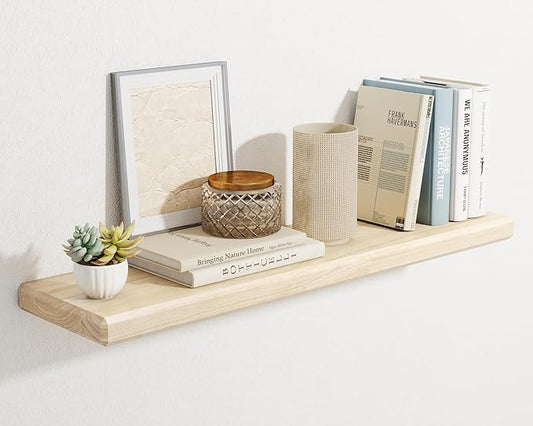 Axeman 36Inch Natural Wood Floating Shelves for Wall|Rustic Wooden Shelves for Bedroom Kitchen Bathroom|Storage Shelf with Invisible Bracket for Wall Mounted|Set of 1|Natural Color