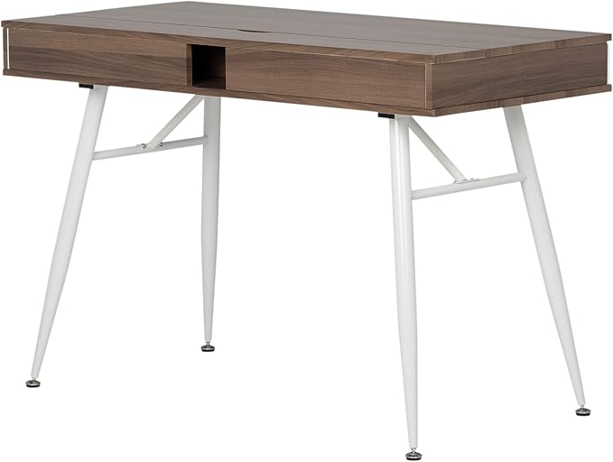 Calico Designs Alcove Modern Desk with Large Split Drawer Storage, White/Chestnut