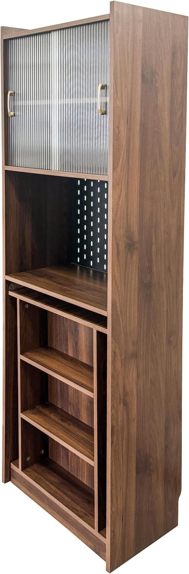 Folding Desk with Storage,Foldable Writing Desk Computer Secretary Table,Mid Century Hidden Table for Home Office Small Space with Storage (Walnut)