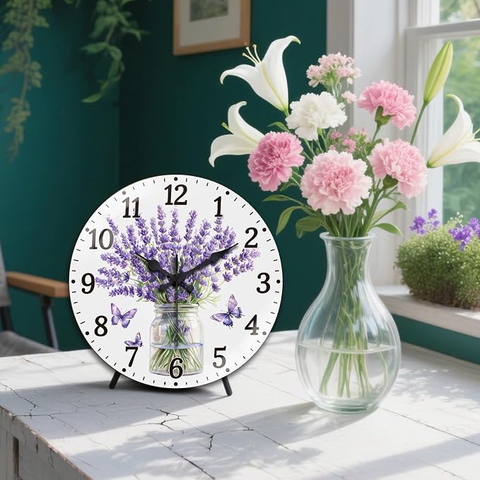 peacoblue Wall Clocks Battery Operated 12 Inch Lavender with Butterflies 12" Glass Round Wall Clock Non Ticking for Kitchen Living Dining Room Bedroom and Bathroom Decor (Battery not Included)