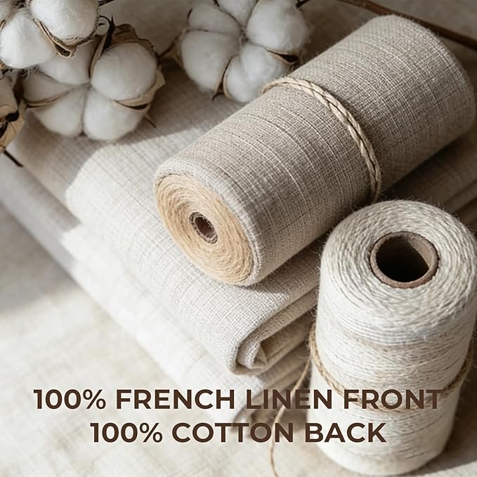 Powdion 100% French Linen Quilt King, Pre-Washed Linen Front Cotton Back Quilt Comforter Breathable Bedding Set for All Season, Lightweight Cotton Quilt King Size, 3 Pieces Cream Bedspread