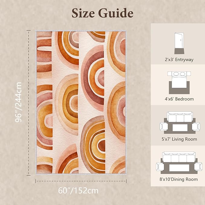 Retro Arcs Area Rug 5x8, Minimalist Arch Pattern Rug, Modern Retro Neutral Carpet for Living Room Bedroom, Non Slip Washable Rug
