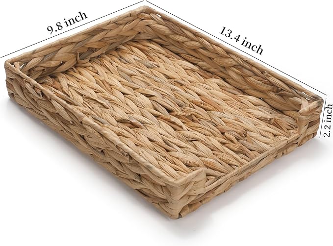 Water Hyacinth Letter Tray, Wicker Desk Tray, Woven Desk Organizer, A4 Paper, Document, File, Mail, Magazine Storage Basket for Office, Classroom, Home Desktop