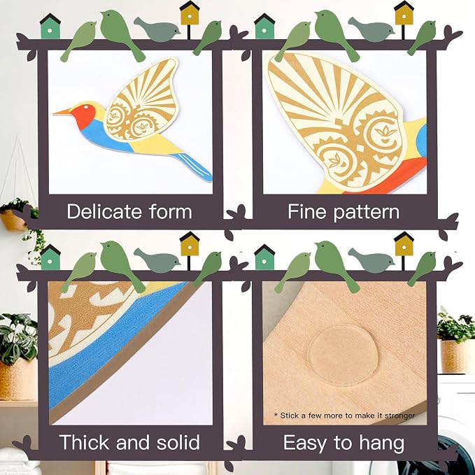 KOYILTD 5 Piece Bird Wood Wall Sculptures Wooden Wall Art Decor Scandinavian Home Decorations Flying Bird Wall Decor Farmhouse Wall Art for Home Living Room Bathroom Dining Room (Multicolor)