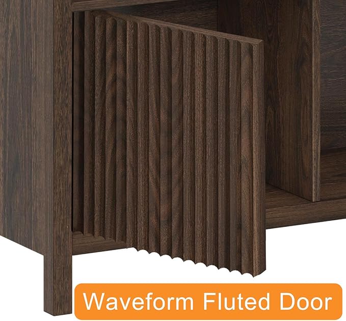 FATORRI Cube Bookshelf with 2 Doors, 4 Tier Wooden Bookcase, 5 Cube Storage Organizer for Home Office (Dark Walnut)