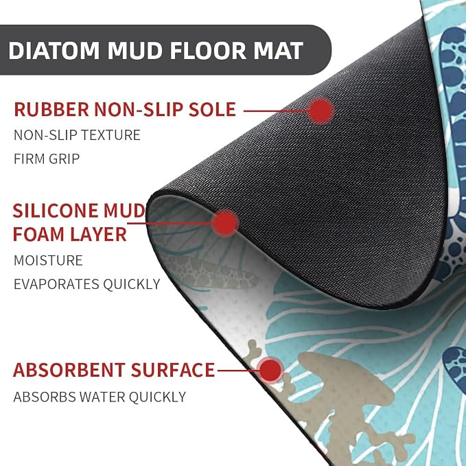 Diatomaceous Earth Bath Mat,Cute Corals and Seashells Non-Slip Volume Super Absorbent Fast Drying for Bathroom Kitchen mat,Eco-Friendly Easy to Clean 16×24Inch (40 * 60cm)