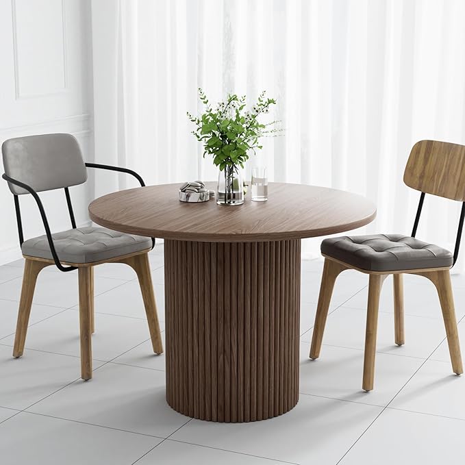 Rophefx Round Dining Table, 41.7" Modern Wood Kitchen Table for 4, Pedestal Circle Dining Tables, Fluted Dining Table for Leisure, Coffee, Kitchen, Dining Room φ41.7" x 29.9"H (Walnut Color)