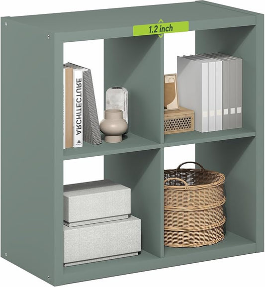 Furinno Cubicle Book Shelf, 4-Cube Bookshelf, Extra Thick Frame Reversible Bookcase with Open Back, 14.6" x 30" x 30", for Living Room, Bedroom, Home Office, Sage Green