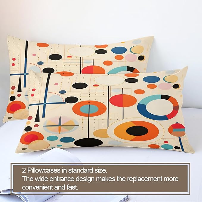 Retro Mid Century Duvet Cover Twin Vintage Geometric Bedding Set 2 Piece for Kids Bedroom Abstract Colorful Comforter Cover with Zipper Ties & 1 Pillowcases