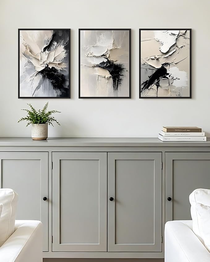 KUVIOKE Navy Blue Abstract Framed Wall Art Minimalist Graffiti Pastel Wall Decor Modern Neutral Color Block Illustration Painting Brush Stroke Art Home Decor 11x14in (Black Framed)