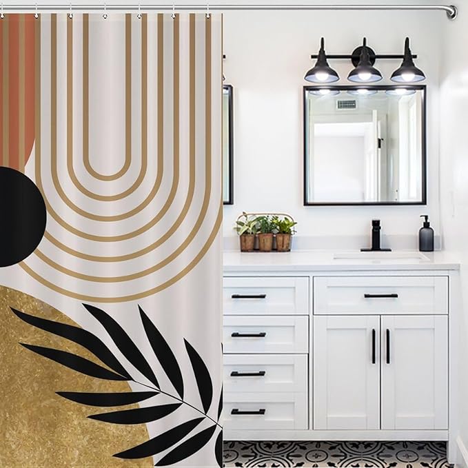 Boho Mid Century Shower Curtain,Modern Minimalist Abstract Bohemian Geometric Retro Bathroom Curtain Polyester Waterproof Fabric Decor 72x72in（183x183cm）