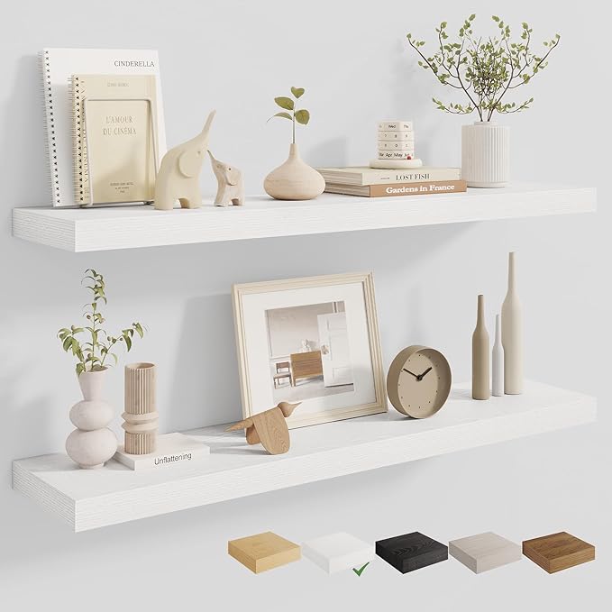 Dreamland Deep Floating Shelves, 8" Deep Long Shelves Set of 2, 40 Inches Floating Shelf for Wall,Large Display & Storage Shelf for Bathroom Bedroom Living Room Kitchen Office, White